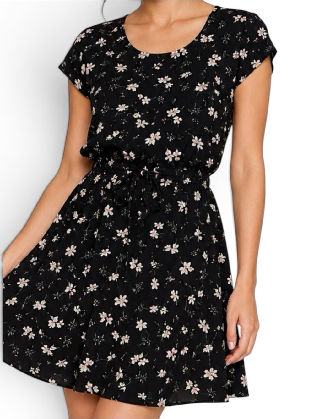 🖤 Banana Republic Black Ditsy Floral Tiered Midi Dress Size Small